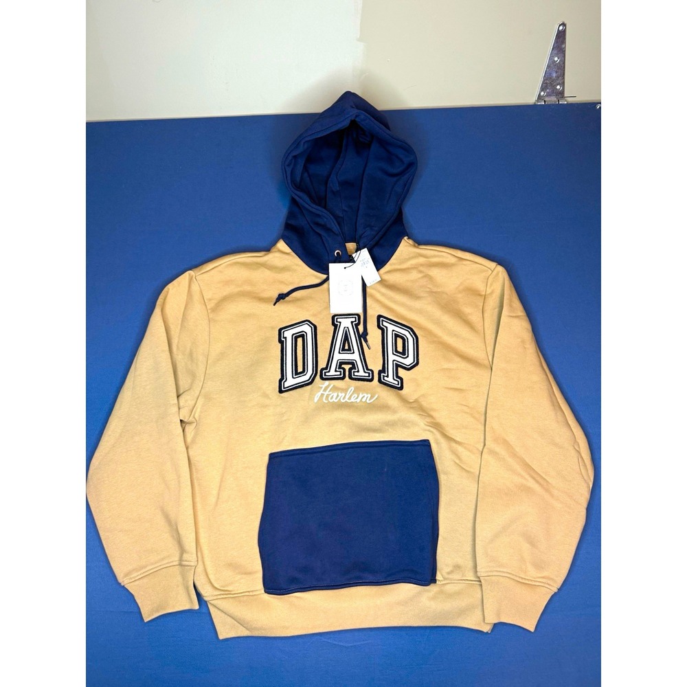 Gap x DAP Harlem Men's Colorblock Pullover Hoodie Logo Pockets Beige Blue S